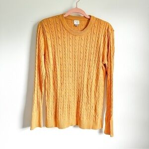 A New Day Mustard Yellow Cable Knit Crew Neck Preppy Sweater sz Large